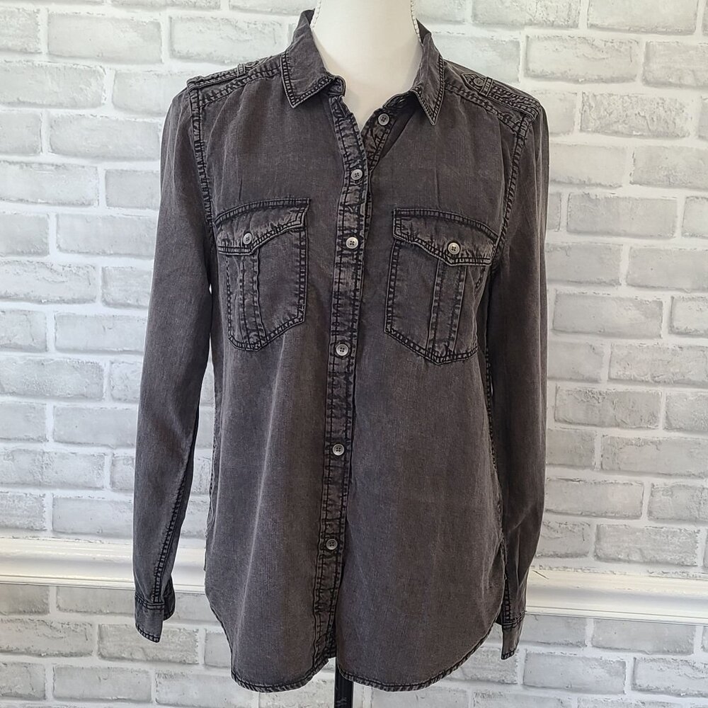 American Eagle Chambray Boyfriend Fit Button Up Shirt Womens Small Casual NEW